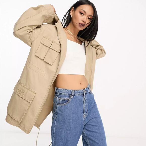 Asos Design Oversized Washed Hooded Parka with Cargo Pockets in Sand Women’s 4 - Picture 14 of 14